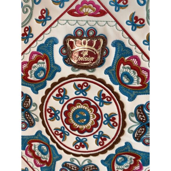 NEW Fricaine Brown Embroidered Tote Floral Leather Purse Handbag - Picture 5 of 11